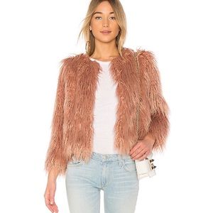 1. STATE faux fur dusty pink rose cropped jacket